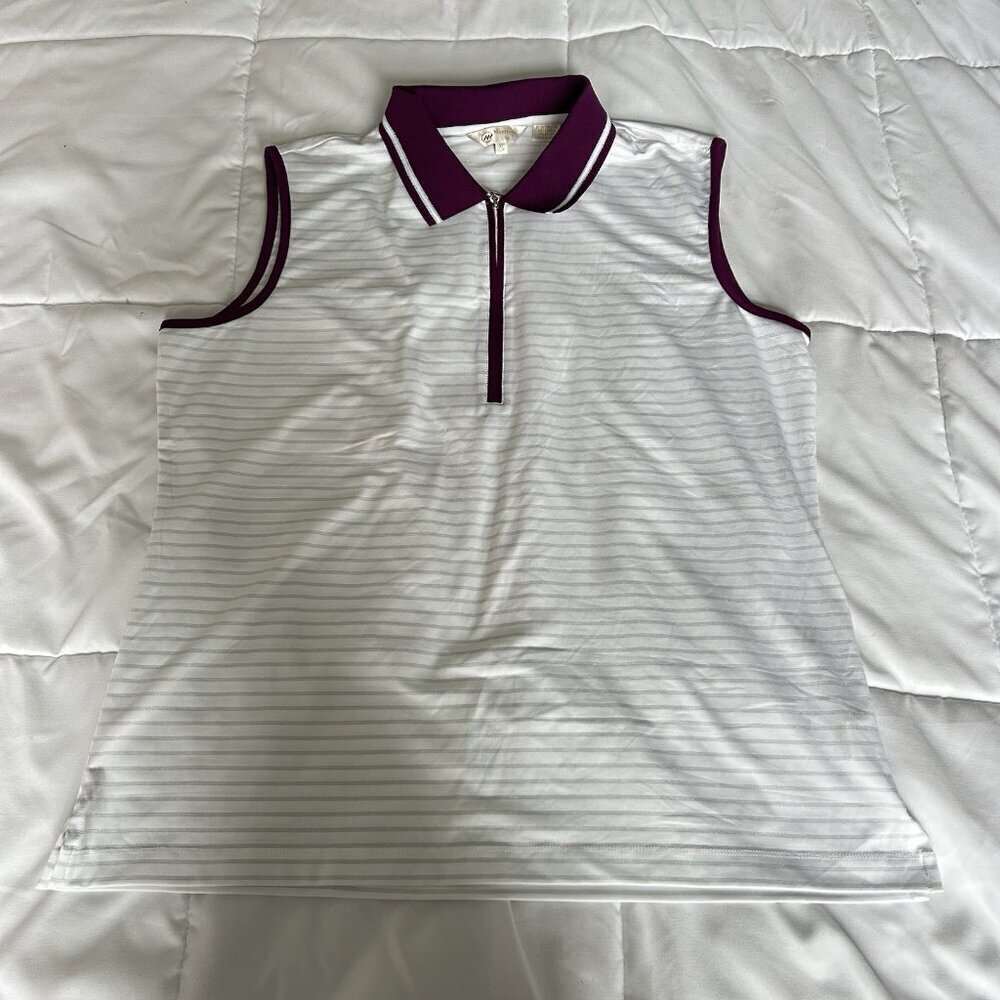 Monterey Club Womens XL Golf‎ Sleeveless Polo Tank Top White Purple Striped